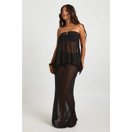 boohoo Dames Mesh Bandeau Top & Maxi Strand Rok Co-ord | Black | Maat: 12
