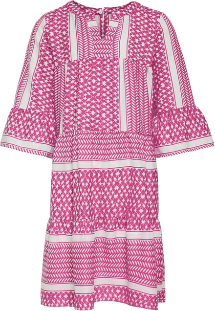 ONLY KOGALBERTE 3/4 DRESS PTM Meisjes Jurk - Cloud DancerAOP:Raspberry Rose - Maat 152