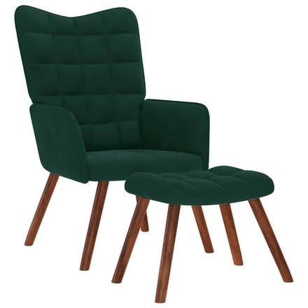 vidaXL - Relaxstoel - met - kruk - donkergroen - fluweel