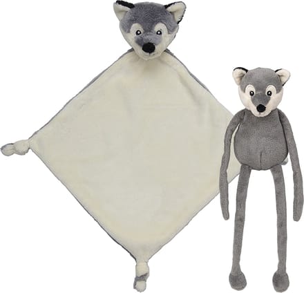 Nature Planet Pluche dieren setje Wolf - knuffel van 33 cm - en tutteldoekje 40 cm