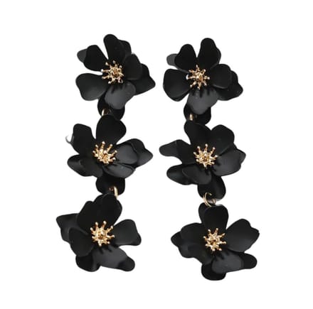 Lange oorbellen -zwarte bloemen- Charme Bijoux