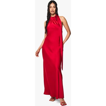 boohoo Dames Satijn Drape Maxi Jurk | Red | Maat: 14