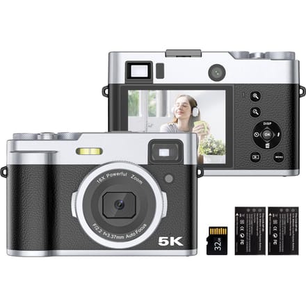 Draagbare Digitale Camera 5K Videocamera 2.8-inch IPS Scherm 48MP Dubbele Lenzen 16x Digitale Zoom Auto zwart