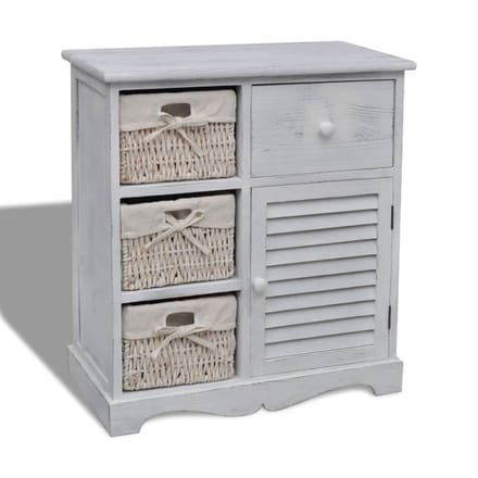 vidaXL - Kast - met - links - 3 - weefmanden - hout - wit