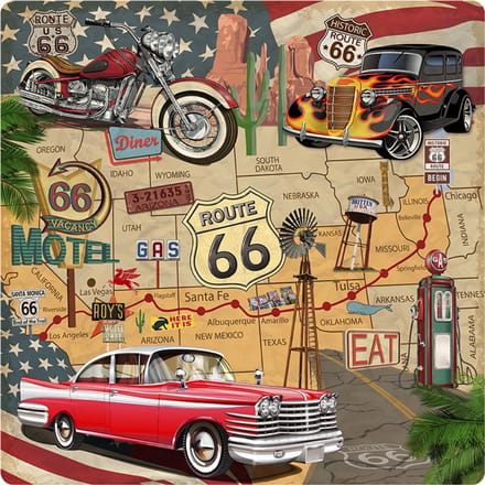 Signs USA - retro wandbord - dibond - Collage Route 66 - 74 x 74 cm