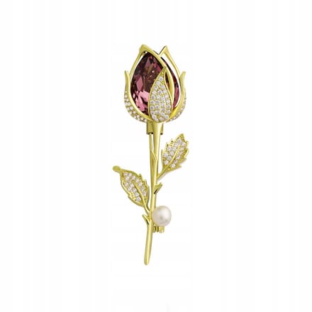 PINETS Vergulde Roos Brosche met Zirkonia - Elegant Dames Accessoire