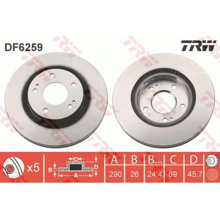 Remschijf TRW DF6259 voorkant, geventileerd, 1 Stuk