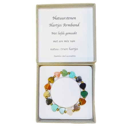 Natuurstenen Hartjes Elastische Armband in Geschenkdoos