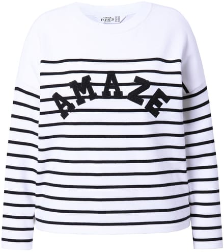 Studio Untold - Dames - Trui oversized bretonse strepen statement - Off-white - Maat 58+