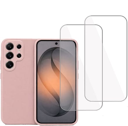 Technow hoesje + 2x Screenprotector geschikt voor Samsung Galaxy S26 Ultra – Tempered Glass - Liquid Back Case - Cover - Roze