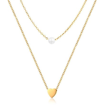 Dubbele ketting Edelstaal verguldkleurig Heart Pearl