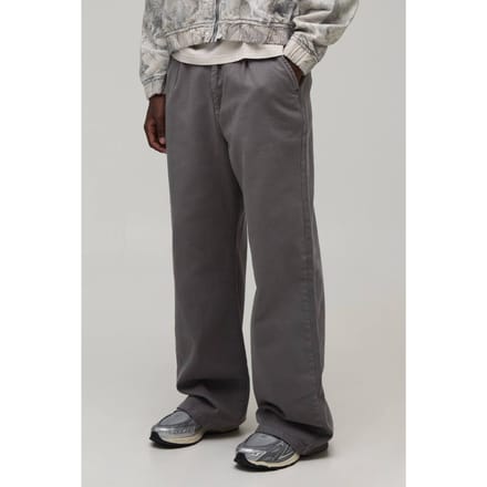 Plus Wide Fit Broek met Half & Half Tailleband van gewassen twill | Slate Grey | Size 2XL