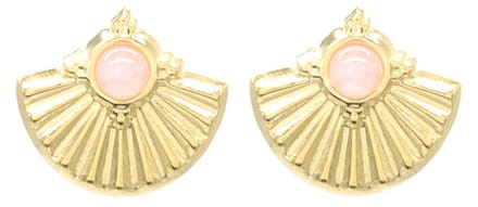 Oorbellen Waaier met Steen - RVS - 2,5x1,3 cm - Goudkleurig