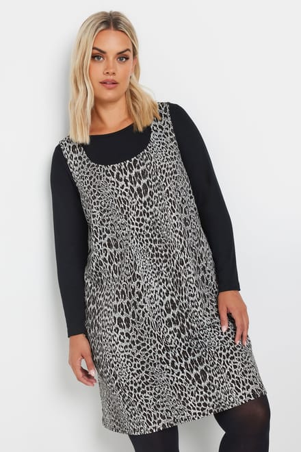 Yours Overgooierjurk Met Luipaardprint In Grijs Size 44