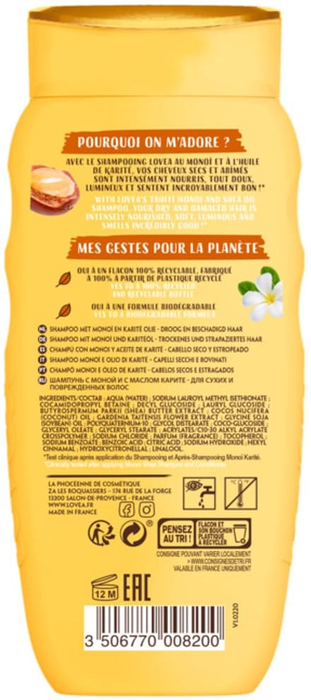 Lovea - Monoï & Shea Shampoo - 3 x 250 ml - Voordeelverpakking