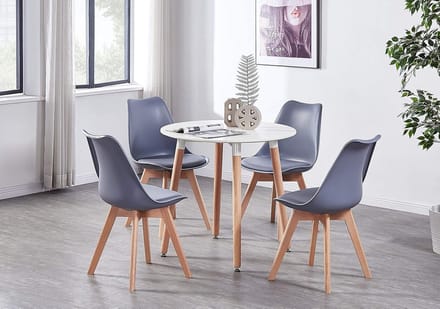 Ronde Eettafel met 4 Stoelen Set - Wit/Grijs Design voor Kleine Ruimtes