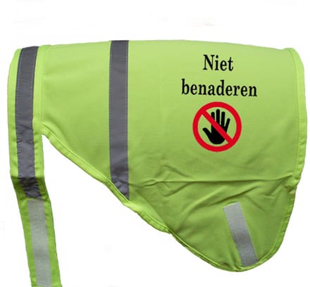 Hondenhesje "NIET BENADEREN", Maat L, Kleur Geel