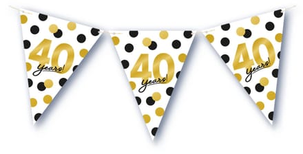 BTH – 40 Jaar Vlaggenlijn – Wit-Zwart-Goud – 6 m Verjaardag Decor – 40 Jaar Celebration Feest Versiering – Slinger
