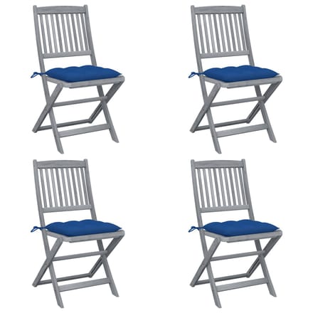 vidaXL - Set - van - 4 - klapstoelen - met - kussens, - gemaakt - van - massief - acaciahout.