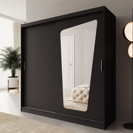 Meubella - Moyo - Kledingkast - 2 schuifdeuren - Zwart - 200x62x200 cm
