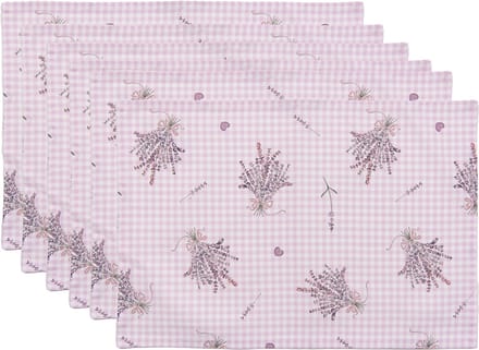 Clayre & Eef Placemats Set van 6 48x33 cm Paars Wit Katoen Lavendel