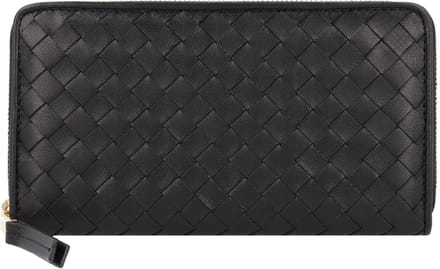 abro Leren Portemonnee Leather Piuma Weaving Zip Wallet Black / Gold Zwart