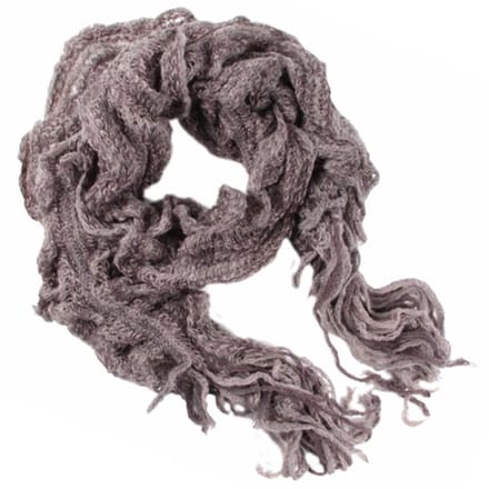 sjaal dames - licht bruin - los gebreid - met ruches - licht maar warm -180cm x 30cm