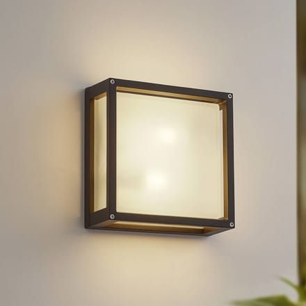 Lucande - Wandlamp buiten - 2lichts - Aluminium, glas - H: 25 cm - E27 - antraciet, melkglas