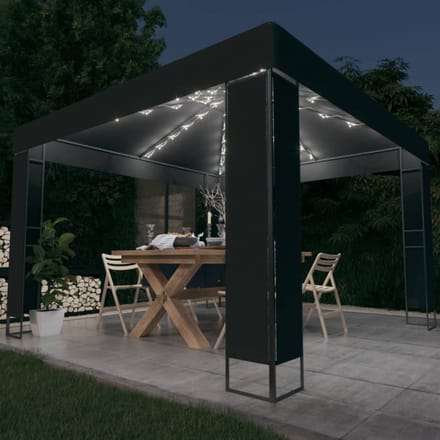vidaXL - Prieel - met - dubbel - dak - en - LED-lichtslinger - 3x3 - m - antracietkleur