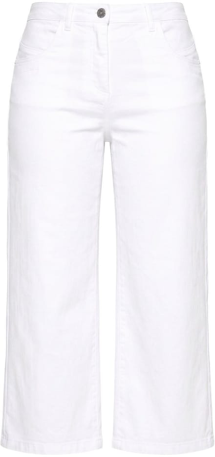 Ulla Popken - Dames - Jeans culotte kuitlang wijde pijpen Marlene broek - Sneeuwwit - Maat 62