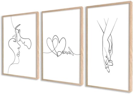Poster Set - Wanddecoratie Prints - Woonkamer Decoreren - Set van 3 - 50x70 cm - Liefdeslijn