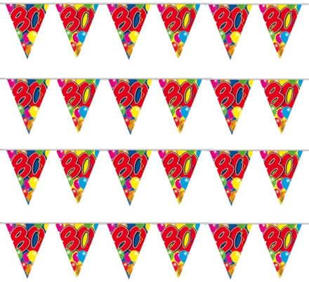 Vlaggenlijn 80 jaar - 4x stuks - 10 meter - plastic - 80e verjaardag slinger - vlaggetjes - leeftijd versiering