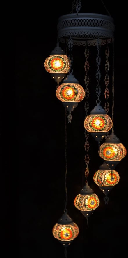 Hanglamp multicolour  wit glas mozaïek Oosterse lamp kroonluchter Crèmewit 7 bollen