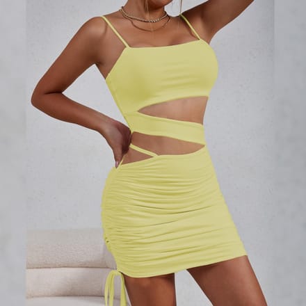 Robe d'été pour femme sexy à bretelles creuse plissée mise à jour M