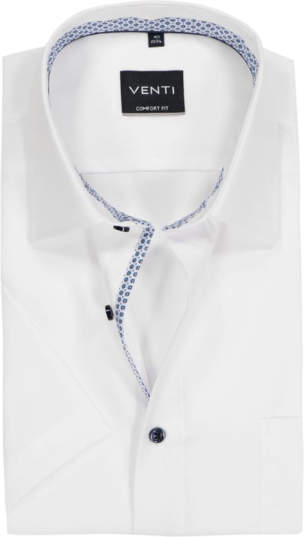 VENTI CASA MODA comfort fit overhemd - korte mouw - structuur - wit - Strijkvrij - Boordmaat: 56