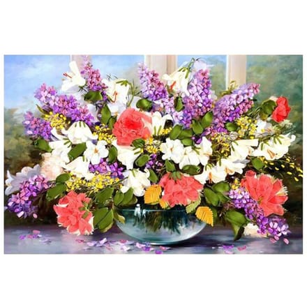Lintborduurset Bloemen Cross Stitch Kit DIY Schilderen 50x70cm veelkleurig
