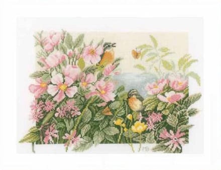 Telpakket kit Vogeltjes en wilde rozen  - Lanarte - PN-0157494