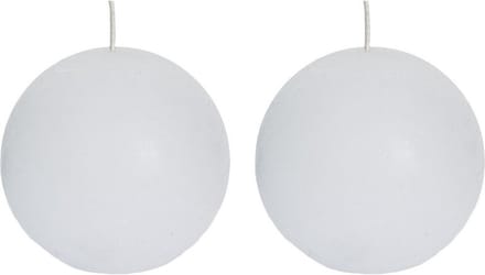 Spaas rustieke bolkaars - wit - 2x - D8 cm - 24 branduren - ronde kaarsen