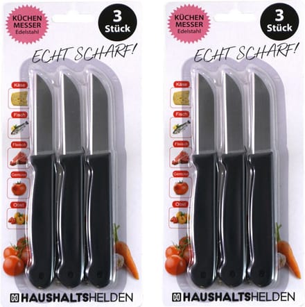 Haushaltshelden keukenmesjes/schilmesjes - 6x - RVS - zwart - 16 cm
