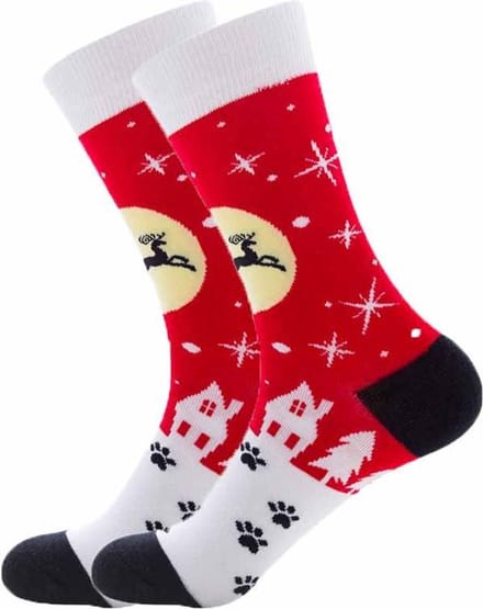 Kerstsok 'Vliegend Rendier' Rood/wit (91245)