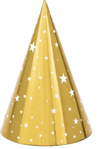 PARTYDECO - 6 gouden kartonnen feesthoedjes met witte sterren 16 cm voor verjaardag