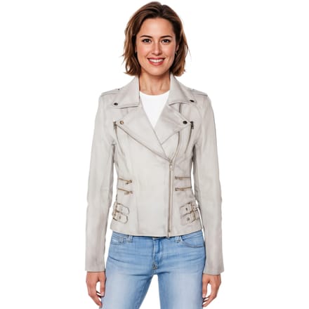 Dames leren witte Brando bikerjack - Constantia