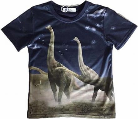 S&C Dinosaurus Shirt - Diplodocus - Donkerblauw - Maat 122/128 (8 jaar)