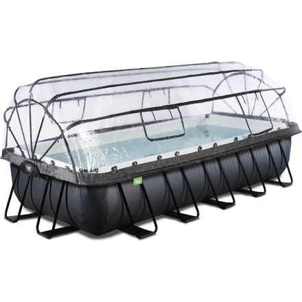 EXIT Black Leather Frame Zwembad 540x250x100cm - Opzetzwembad - met Zandfilterpomp & Overkapping & Warmtepomp - Rechthoekig - Zwart