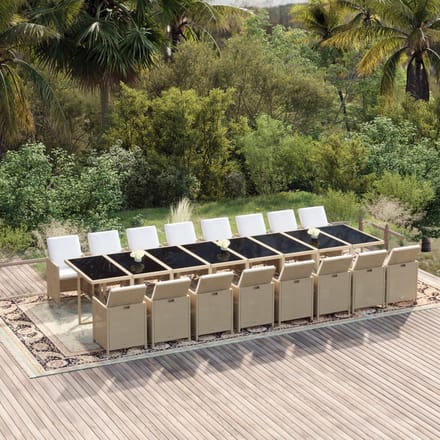 vidaXL - 17-delige - Tuinset - met - kussens - poly - rattan - beige