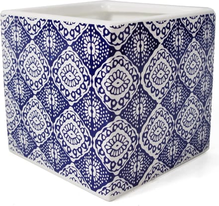 Keramiek Kubus Plantenbakken 12 x 12 x 12 cm Blauw/Wit