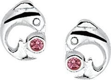 Oorknoppen Dolfijn Zirkonia Zilver Gerhodineerd Glanzend 8.5 mm x 6.5 mm