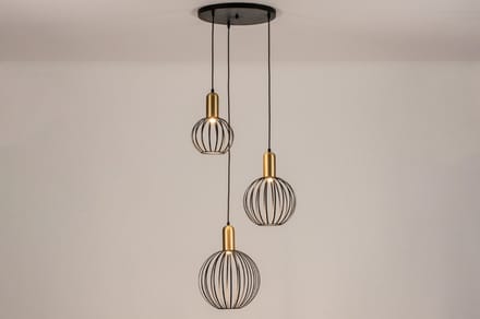 Lumidora Hanglamp 74367 - ASIA - 3 Lichts - E27 - Zwart - Messing (kleur) - Metaal