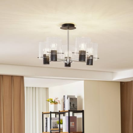 Lucande - plafondlamp - 5lichts - Glas, metaal - H: 35 cm - E27 - helder, zwart