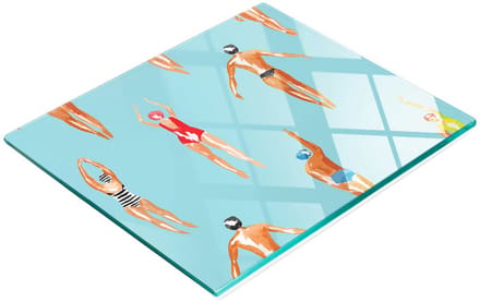 Glazen serveerplank met vintage zwemmerafbeeldingen, 60x52 cm